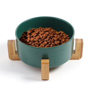반려동물 우드받침 도자기식기(16cm) 애완동물물그릇