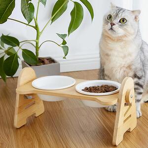반려동물 높이조절 도자기 식기(2구) 고양이밥그릇